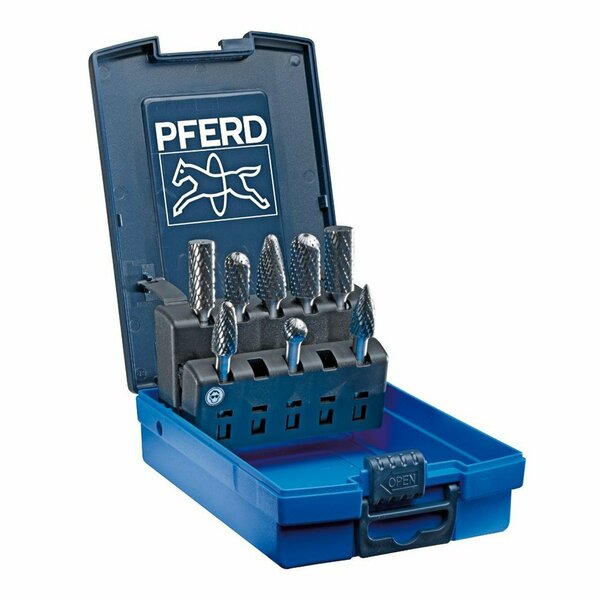 Pferd 26547 8 Piece Bur Set - 1/4in Shank, Plastic Case, Double Cut 26547-PFERD